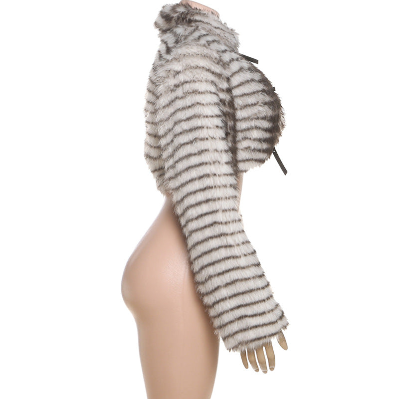 Fluffy long sleeve buckle turnover collar top  | Festival Outfits Women