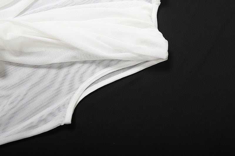 Mesh ruched crewneck solid mini dress  | Festival Outfits Women