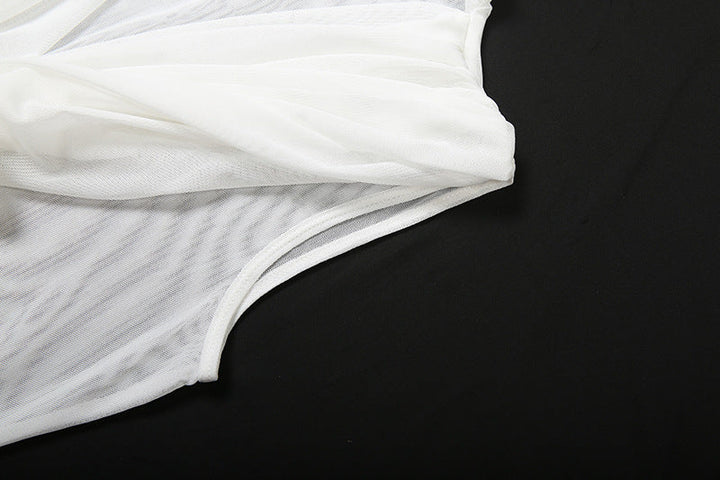 Mesh ruched crewneck solid mini dress  | Festival Outfits Women