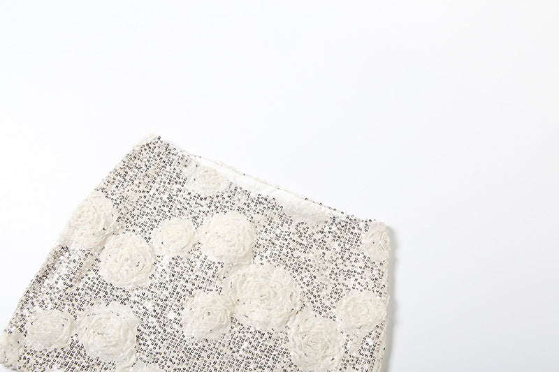 Glitter u neck flower applique tank mini skirt set  | Festival Outfits Women