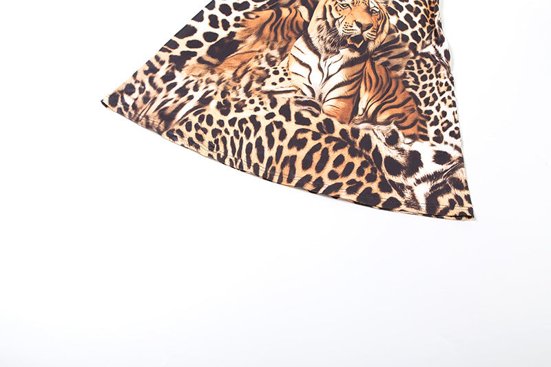 Tiger stripes print halter self tie hollow out cut out maxi dress  | Festival Outfits Women