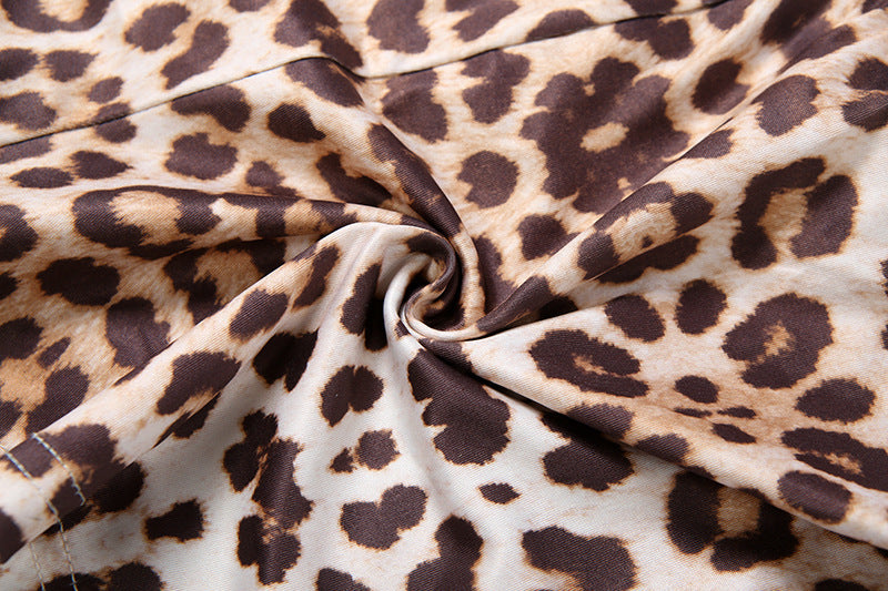 Leopard print self tie halter gloves v neck pant set  | Festival Outfits Women