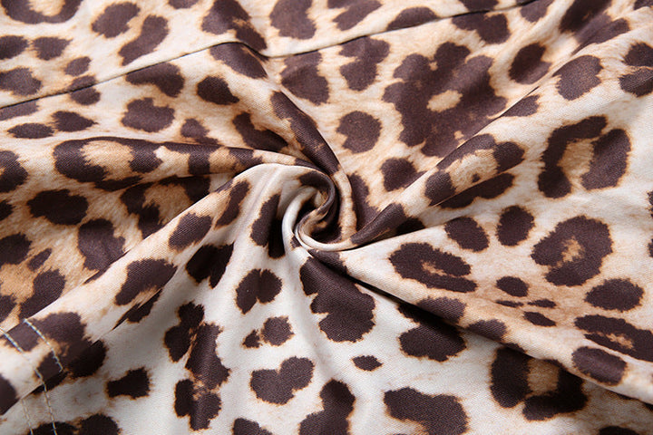 Leopard print self tie halter gloves v neck pant set  | Festival Outfits Women