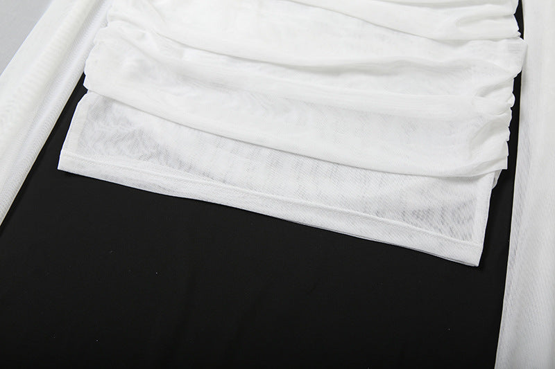 Mesh ruched crewneck solid mini dress  | Festival Outfits Women