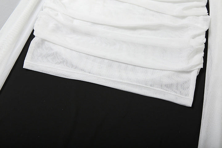 Mesh ruched crewneck solid mini dress  | Festival Outfits Women