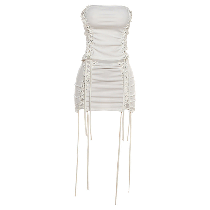 Self tie hollow out backless tube mini skirt set  | Festival Outfits Women