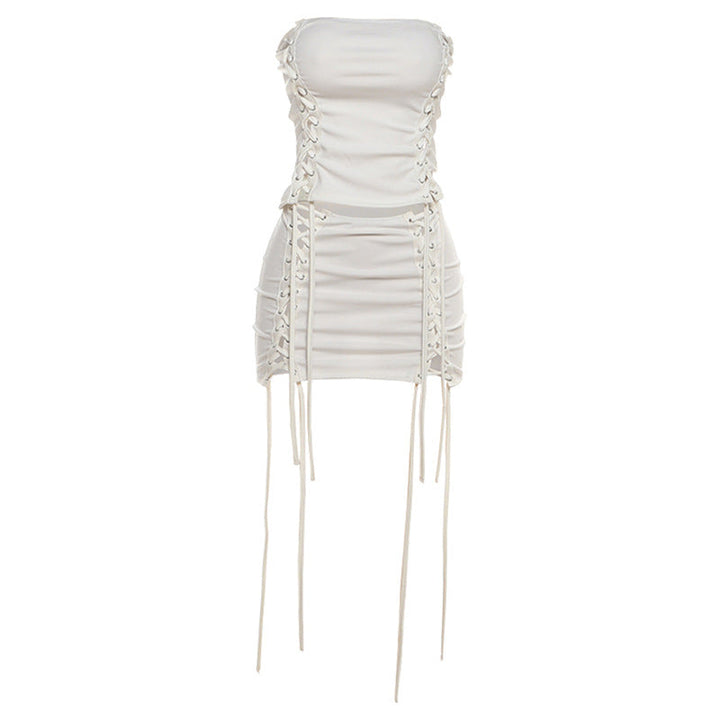 Self tie hollow out backless tube mini skirt set  | Festival Outfits Women