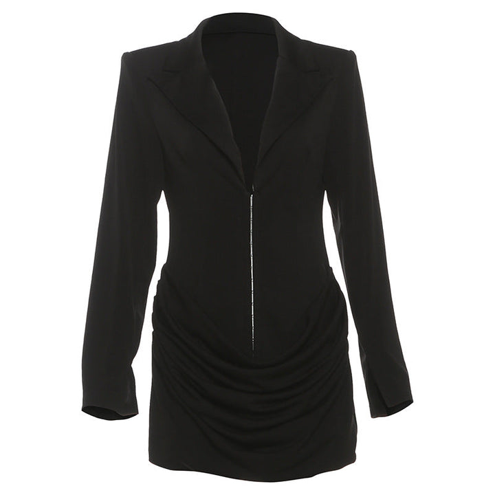 Long sleeve ruched deep v neck solid mini dress  | Festival Outfits Women