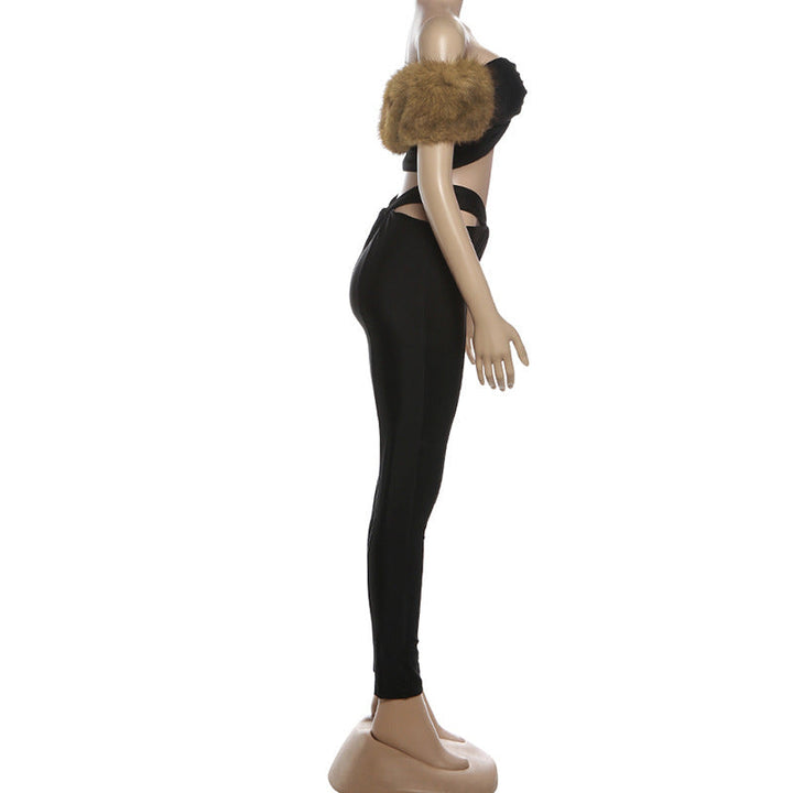 Fluffy hollow out sweetheart neck low rise pant set  | Festival Outfits Women