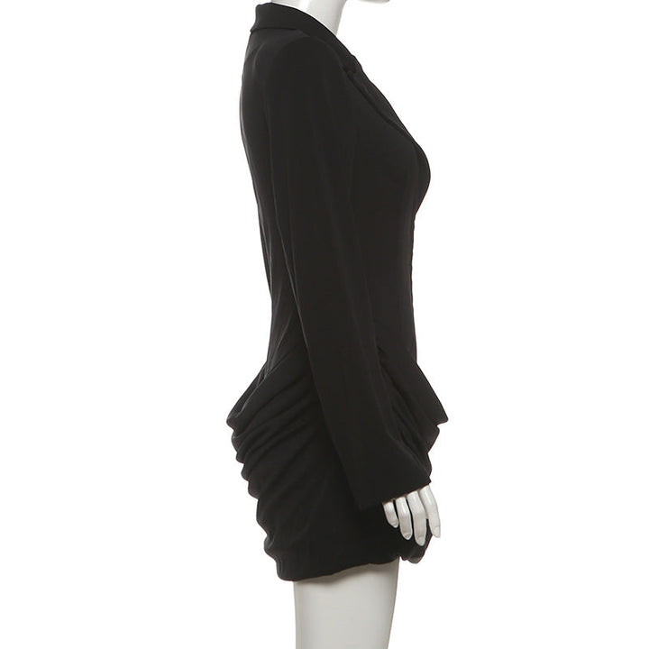 Long sleeve ruched deep v neck solid mini dress  | Festival Outfits Women