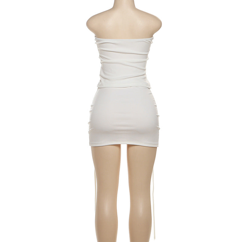 Self tie hollow out backless tube mini skirt set  | Festival Outfits Women