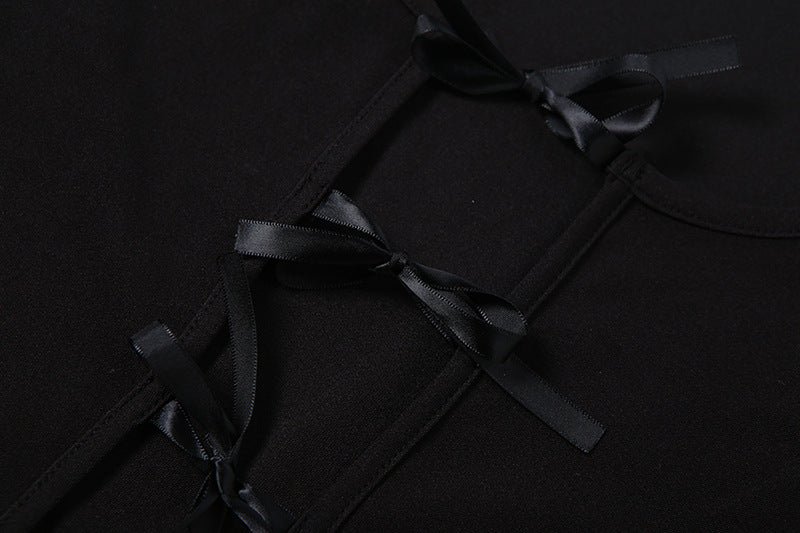 Long sleeve hollow out bowknot self tie pant set  | Festival Outfits Women