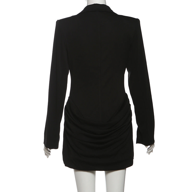 Long sleeve ruched deep v neck solid mini dress  | Festival Outfits Women