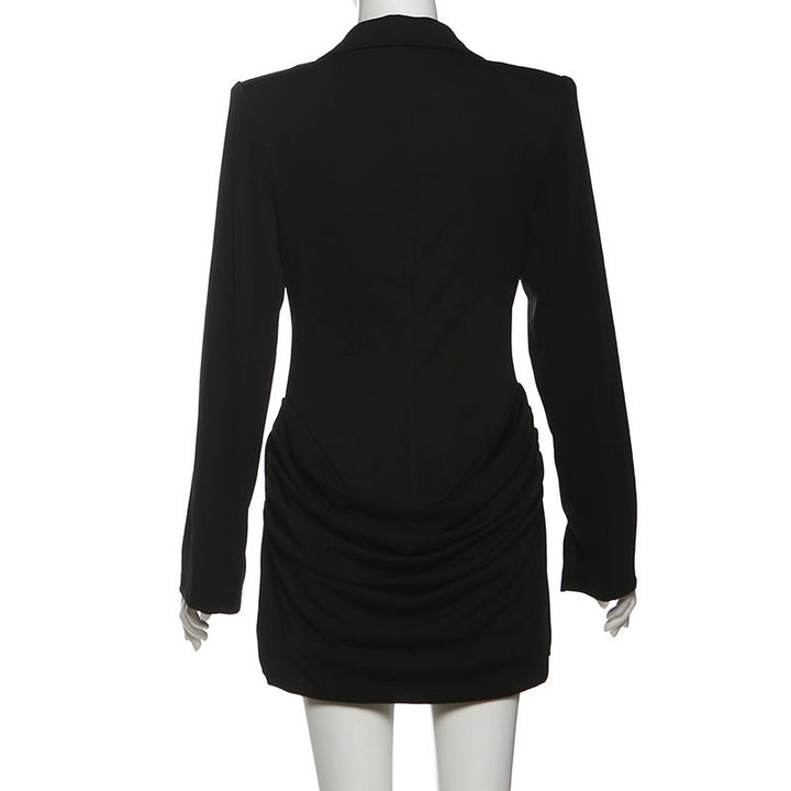 Long sleeve ruched deep v neck solid mini dress  | Festival Outfits Women