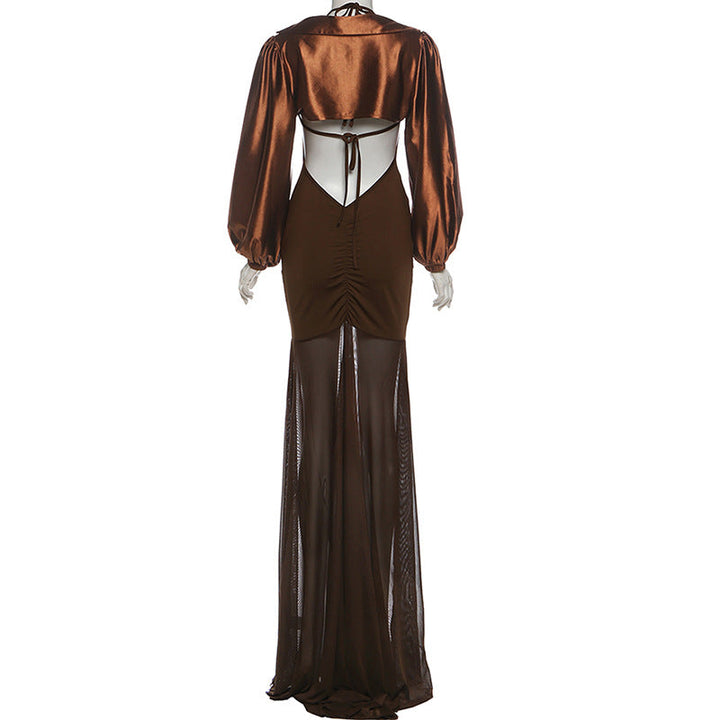 Ruched long sleeve self tie 2 piece maxi dress  | Festival Outfits Women