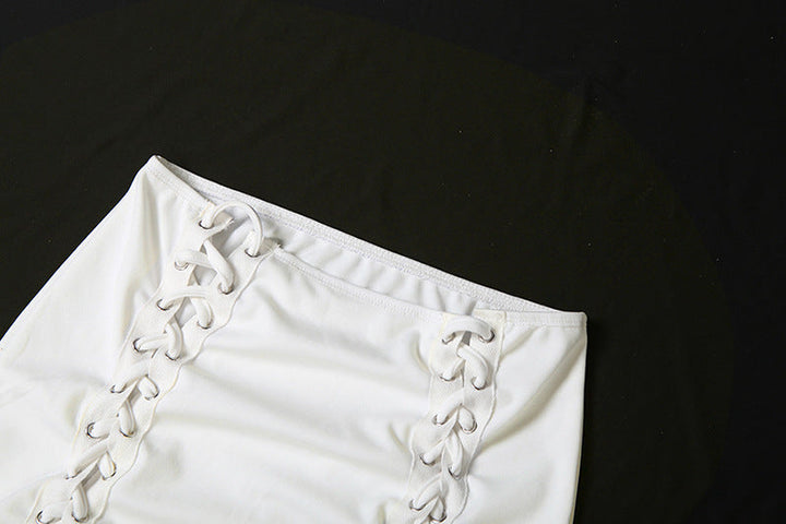 Self tie hollow out backless tube mini skirt set  | Festival Outfits Women