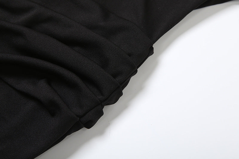 Long sleeve ruched deep v neck solid mini dress  | Festival Outfits Women