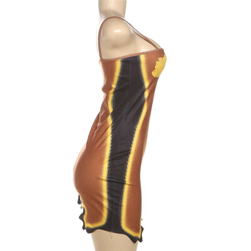 Square neck flower pattern irregular cami mini dress  | Festival Outfits Women