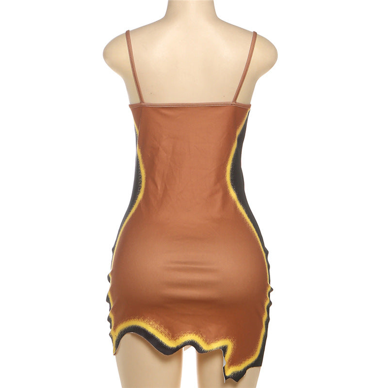 Square neck flower pattern irregular cami mini dress  | Festival Outfits Women