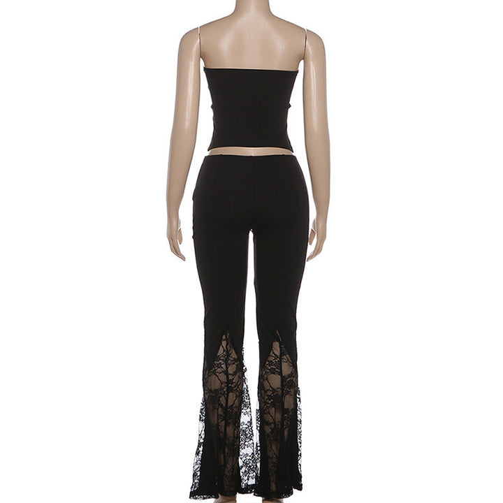 Lace up lace patchwork low rise tube pant set  | Festival Outfits Women