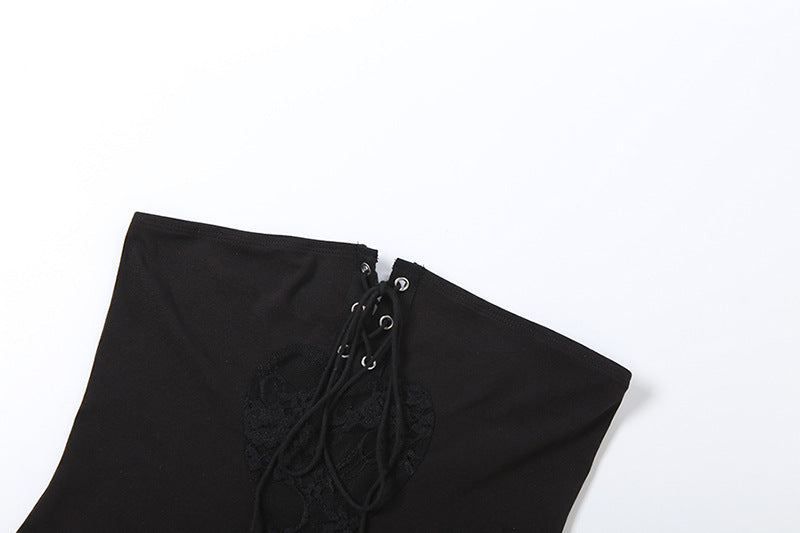 Lace up lace patchwork low rise tube pant set  | Festival Outfits Women