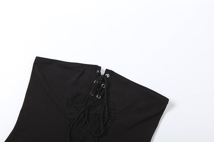 Lace up lace patchwork low rise tube pant set  | Festival Outfits Women