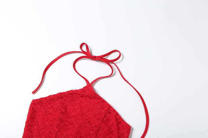 Halter self tie lace ruffle mini skirt set  | Festival Outfits Women