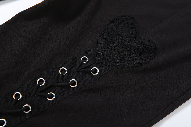 Lace up lace patchwork low rise tube pant set  | Festival Outfits Women