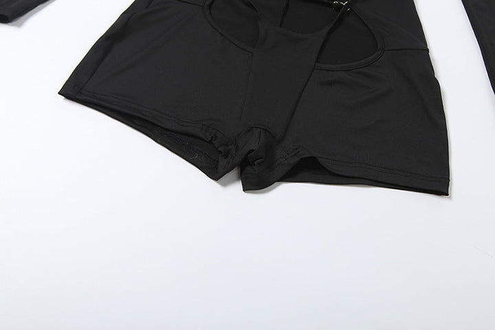 Long sleeve hollow out u neck gloves romper  | Festival Outfits Women