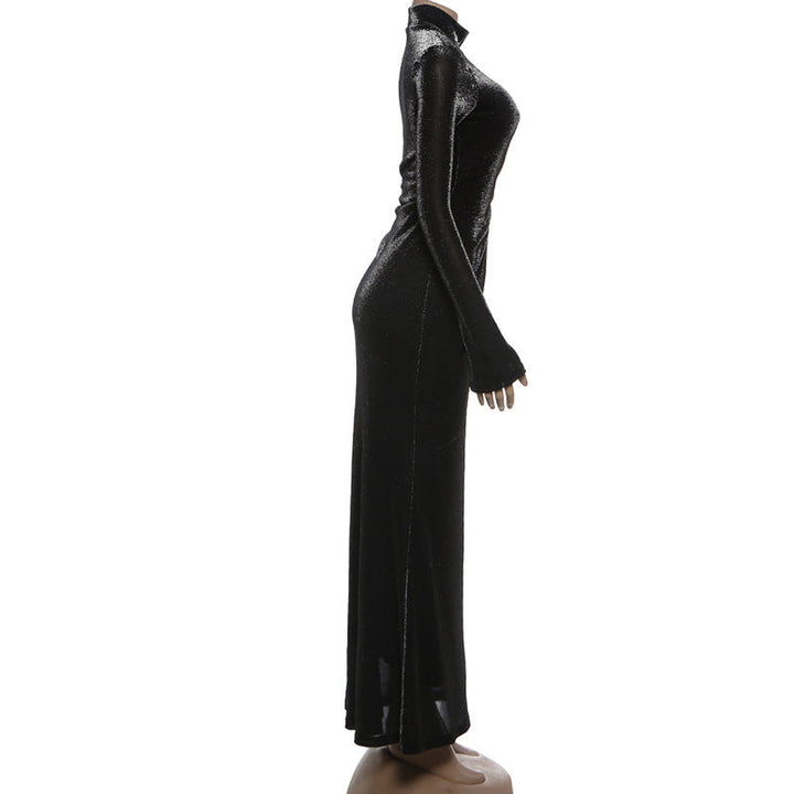 Ruched hollow out long sleeve high neck cut out maxi dress  | Festival Outfits Women