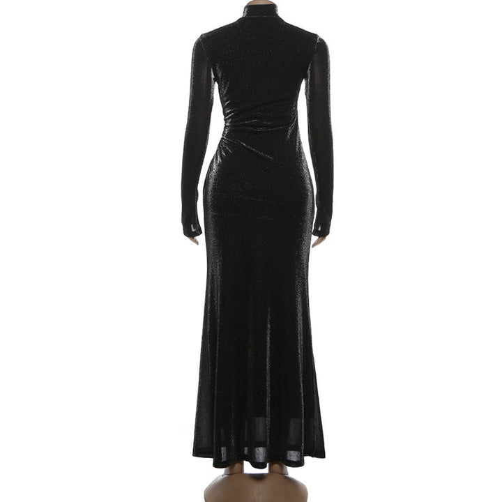 Ruched hollow out long sleeve high neck cut out maxi dress  | Festival Outfits Women