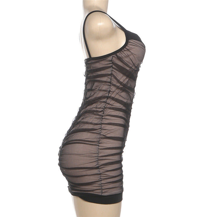 Ruched mesh v neck backless cami mini dress  | Festival Outfits Women
