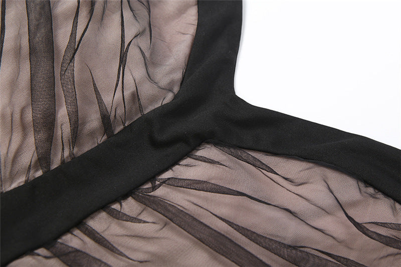 Ruched mesh v neck backless cami mini dress  | Festival Outfits Women