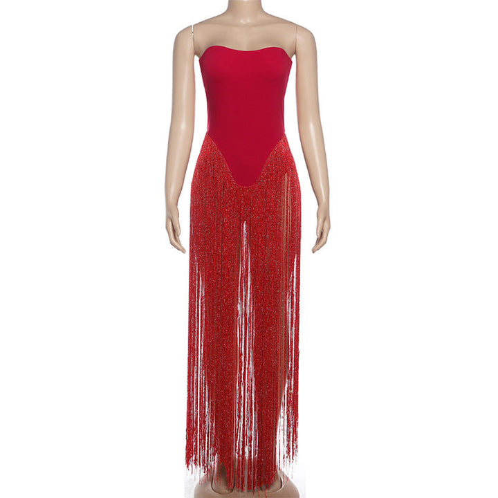 Tassels button backless solid tube bodysuit  | Festival Outfits Women