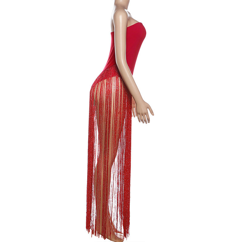 Tassels button backless solid tube bodysuit  | Festival Outfits Women