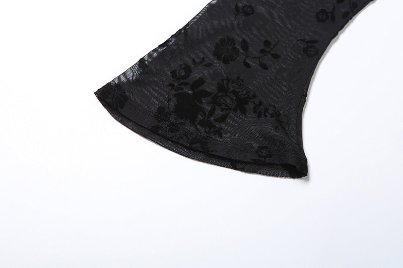 Long flared sleeve hollow out flower print cut out mini dress  | Festival Outfits Women