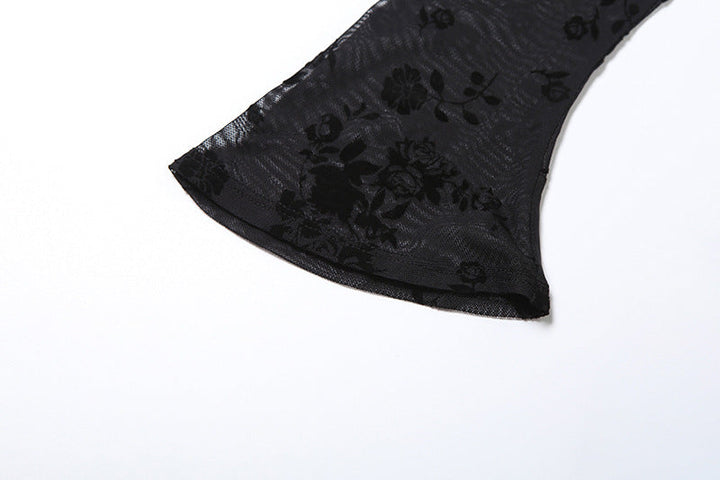 Long flared sleeve hollow out flower print cut out mini dress  | Festival Outfits Women