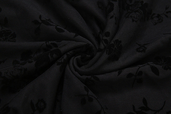 Long flared sleeve hollow out flower print cut out mini dress  | Festival Outfits Women