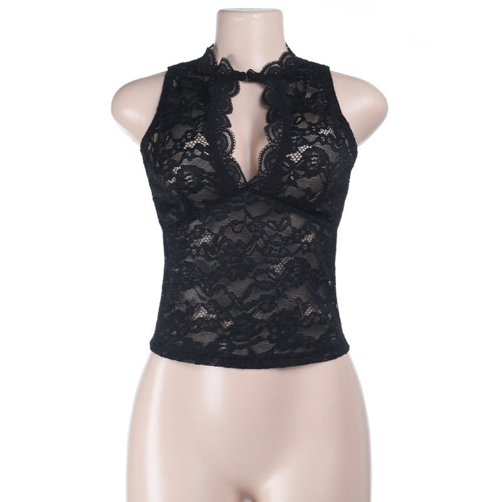 Lace hollow out sleeveless solid cut out top  | Festival Outfits Women