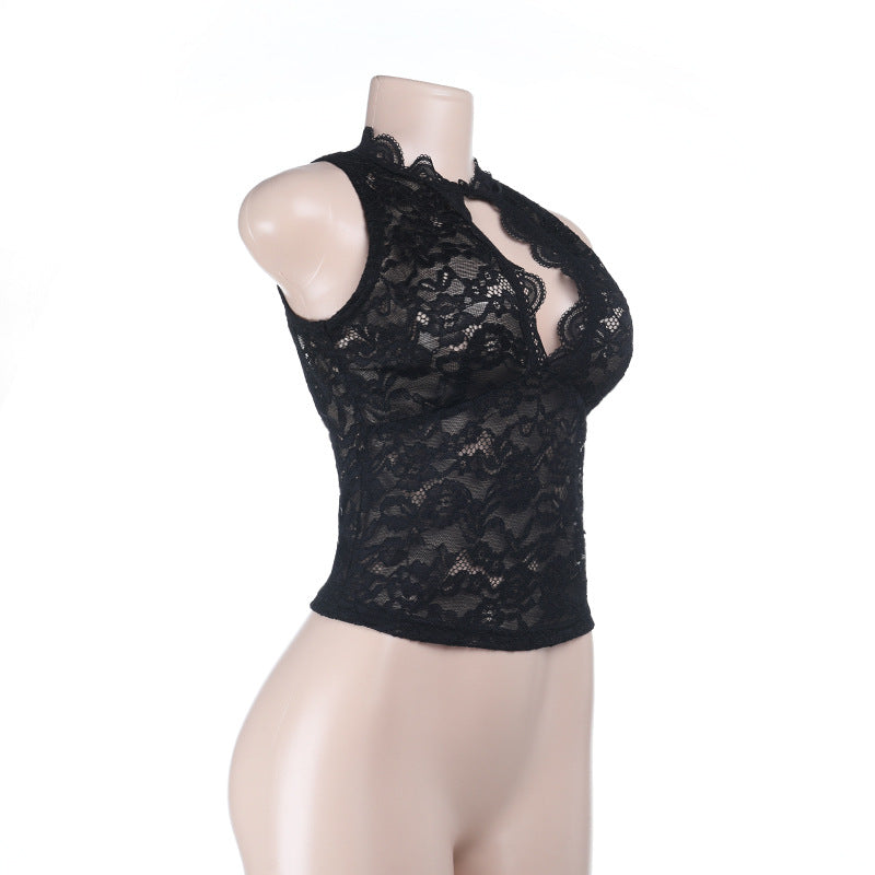 Lace hollow out sleeveless solid cut out top  | Festival Outfits Women