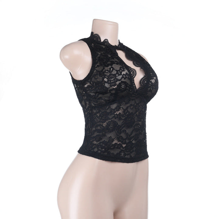 Lace hollow out sleeveless solid cut out top  | Festival Outfits Women