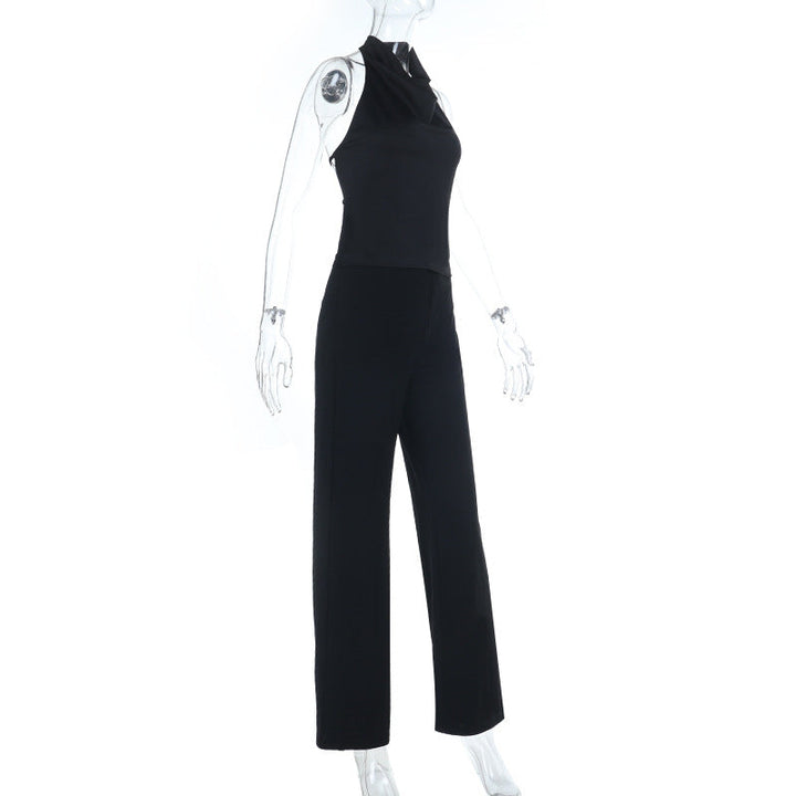 Halter backless solid button pant set  | Festival Outfits Women
