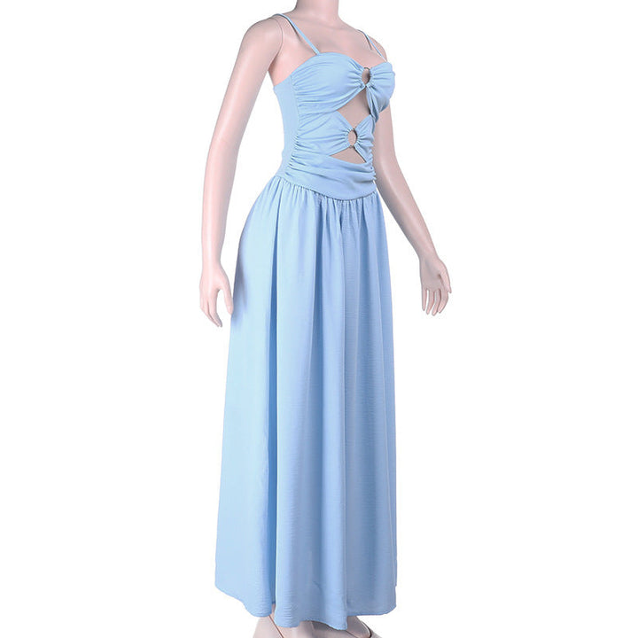 O ring hollow out ruched backless cami cut out maxi dress  | Festival Outfits Women