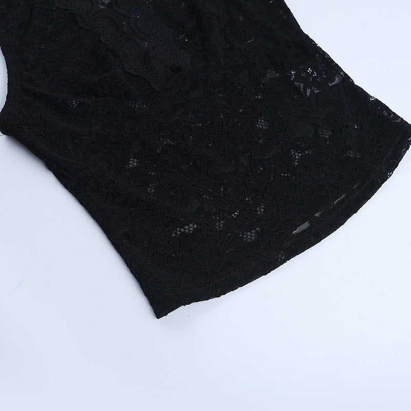 Lace hollow out sleeveless solid cut out top  | Festival Outfits Women