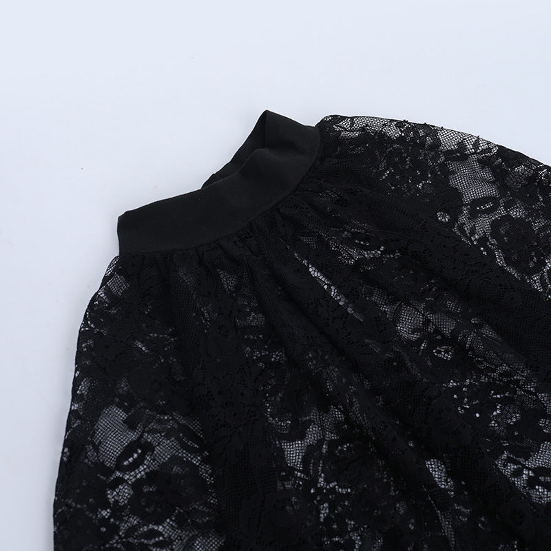 Long sleeve lace see through crewneck pant set  | Festival Outfits Women