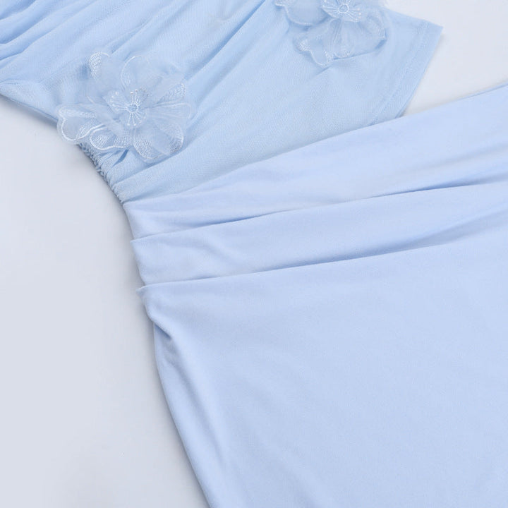 Self tie halter flower applique mesh hollow out cut out maxi dress  | Festival Outfits Women