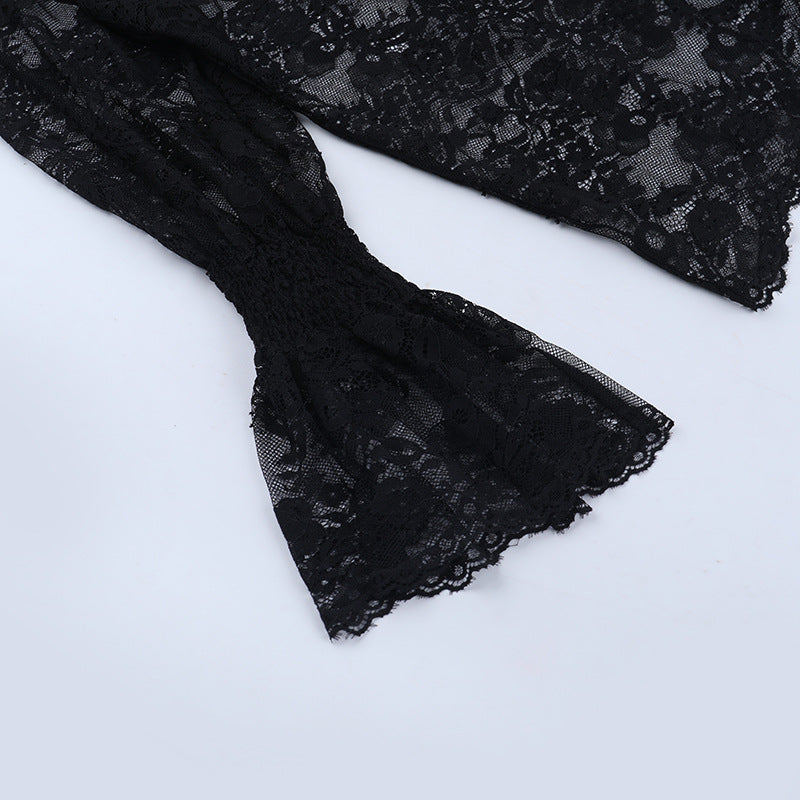 Long sleeve lace see through crewneck pant set  | Festival Outfits Women