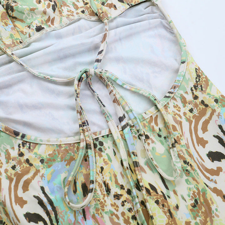 Glitter square neck print self tie cami maxi dress  | Festival Outfits Women