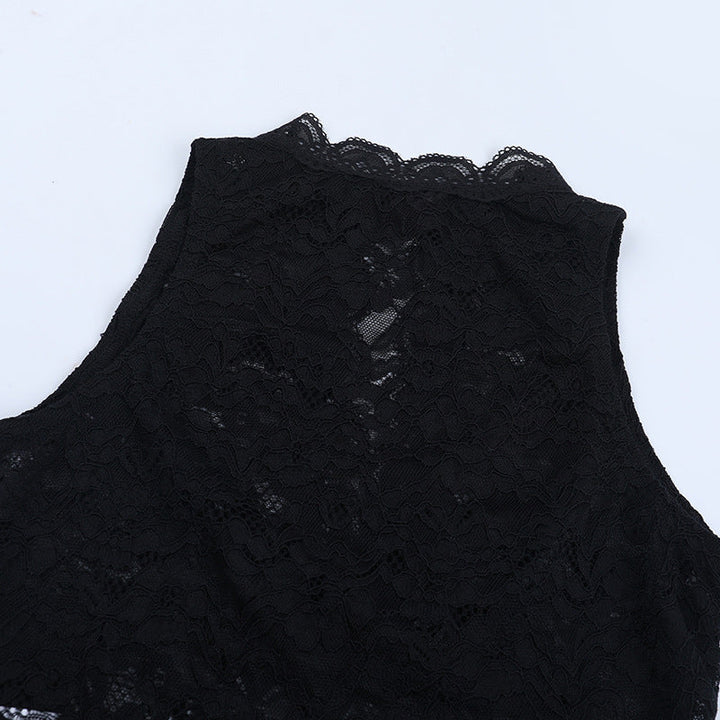 Lace hollow out sleeveless solid cut out top  | Festival Outfits Women
