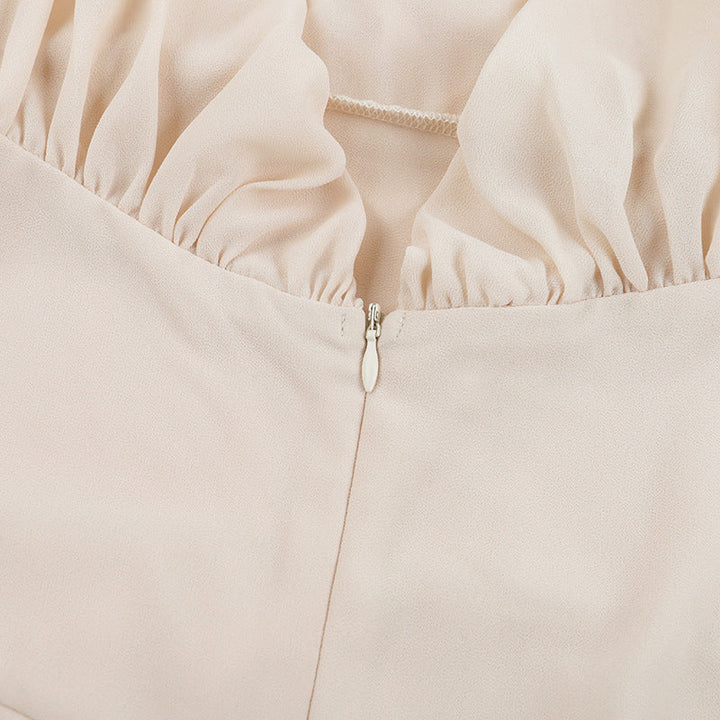 Ruched self tie halter chiffon zip-up mini dress  | Festival Outfits Women